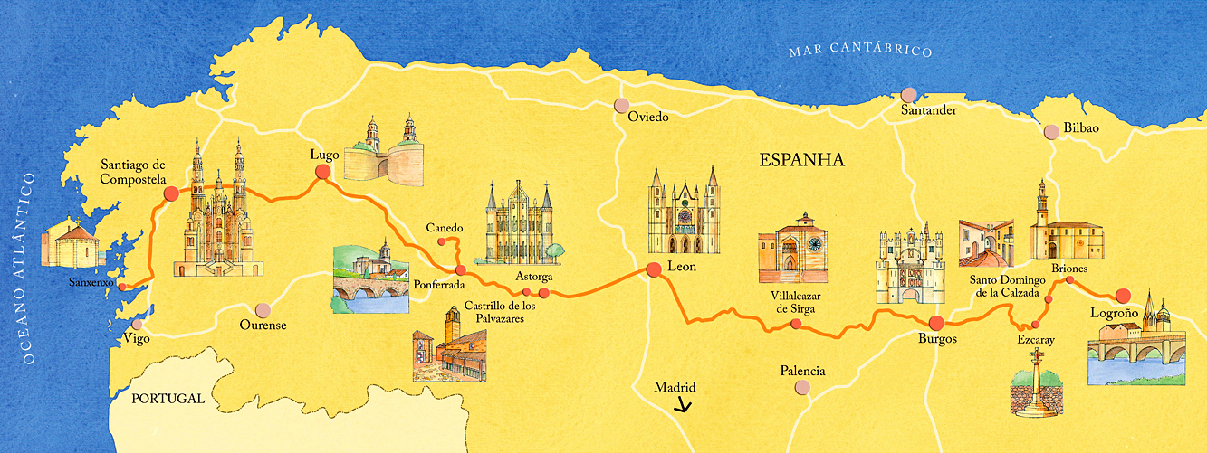 mapa do caminho de santiago de compostela